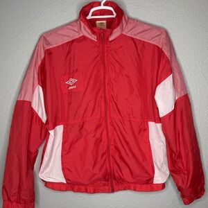 VTG 90s Umbro Windbreaker Track Jacket Red White Striped Adult L Soccer Retro‎